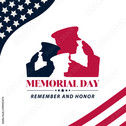 Memorial Day Tribute Illustration with Saluting Soldiers and American Flag Elements – Remember and Hono