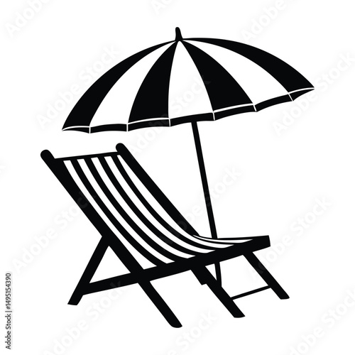 Beach chair silhouette vector, Beach umbrella and chair icon