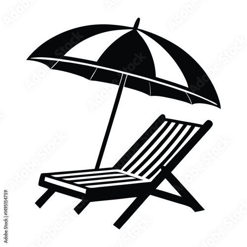 Beach chair silhouette vector, Beach umbrella and chair icon