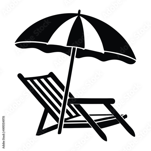 Beach chair silhouette vector, Beach umbrella and chair icon