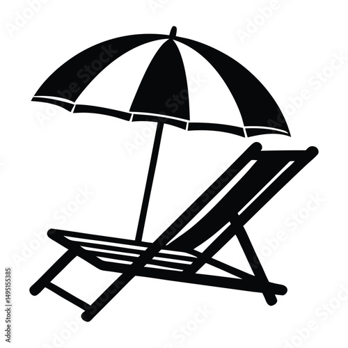 Beach chair silhouette vector, Beach umbrella and chair icon