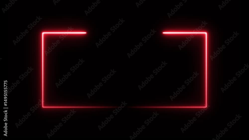 Glowing neon rectangles border frame animation isolated on black background