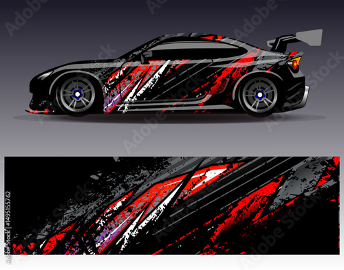 Car wrap design vector. Graphic abstract stripe racing background designs for vehicle, rally, race, adventure and car racing livery