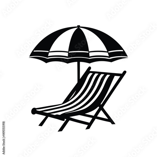 Beach chair silhouette vector, Beach umbrella and chair icon