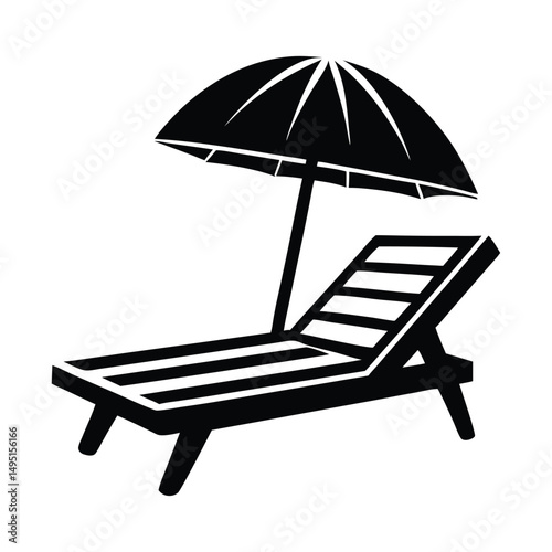 Beach chair silhouette vector, Beach umbrella and chair icon