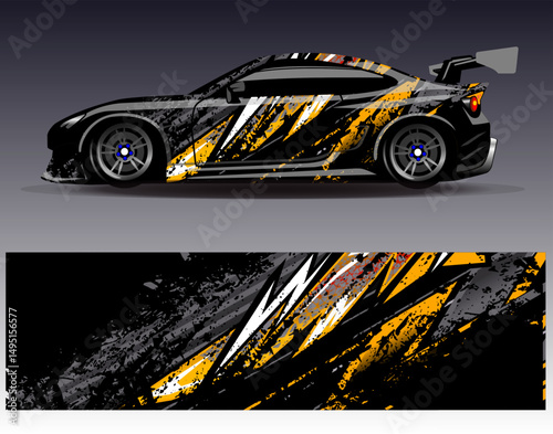 Car wrap design vector. Graphic abstract stripe racing background designs for vehicle, rally, race, adventure and car racing livery