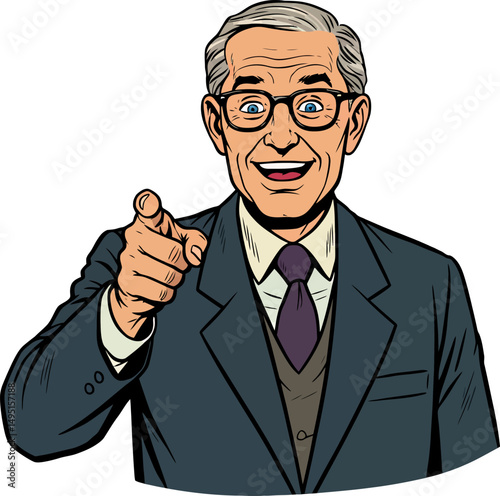 Enthusiastic Senior Businessman Pointing Directly at You  A Vibrant Pop Art Illustration
