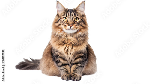 Graceful Brown Maine Coon Cat Posing Isolated on Transparent Background