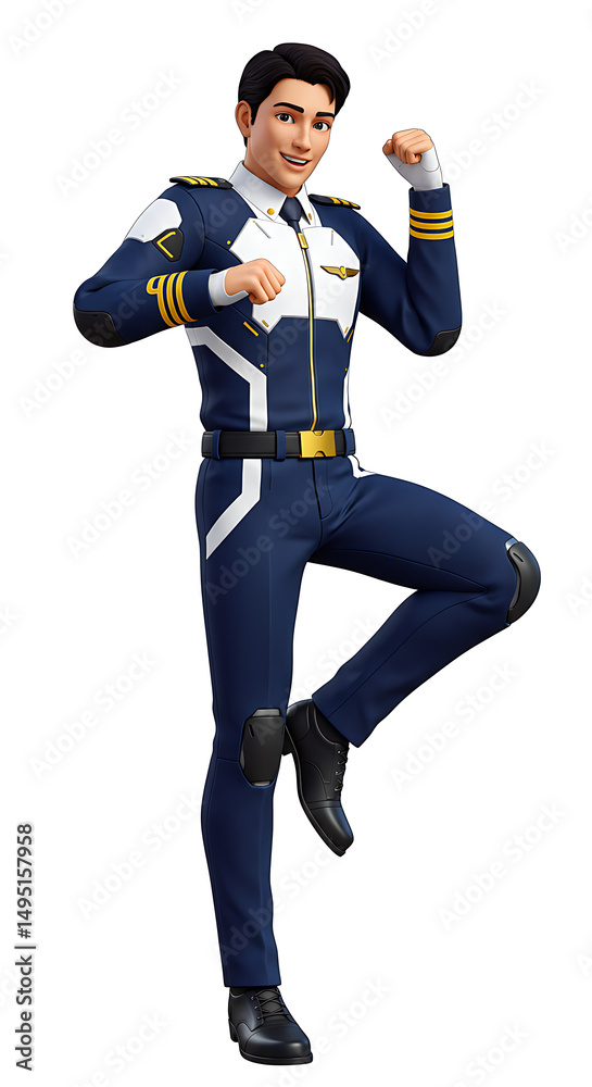 Cartoon pilot in confident action pose Cartoon pilot in confident action pose