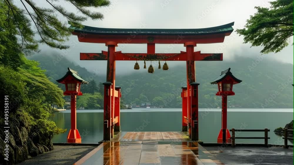 hokone shrine on nature background	
