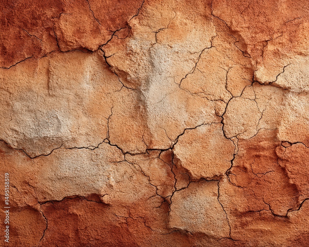 Fototapeta premium Warm Terracotta Wall with Cracked Clay Texture and Soft Details