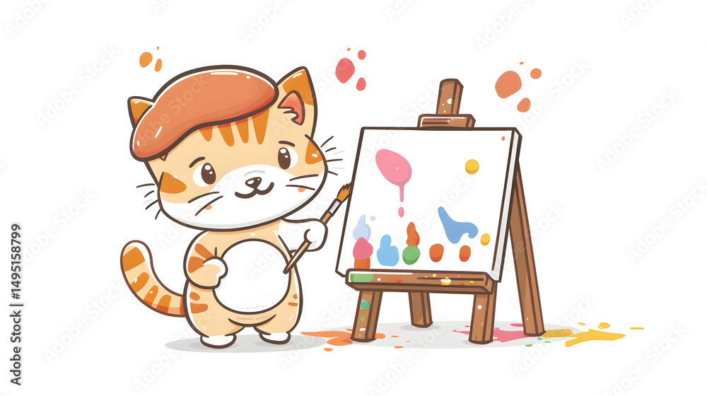 Fototapeta premium Cute cartoon cat painting