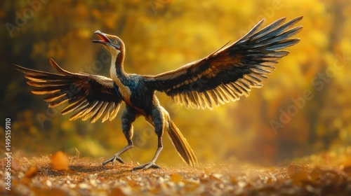 Magnificent Pterosaur Dinosaur Flying with Wings Fully Extended in a Prehistoric Landscape Du the Late Cretaceous Period