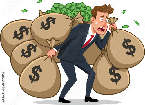 Stressed Businessman Burdened by Financial Responsibility  A Visual Metaphor for Wealth Management Challenges
