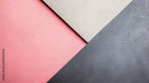 Abstract geometric background featu layered colorful paper surfaces including pink gray and blue with angled lines and textured surfaces for modern design