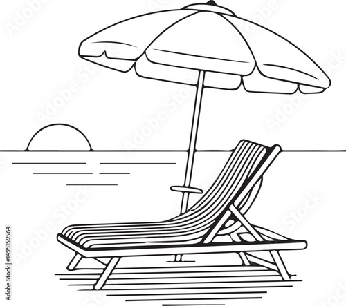 Beach umbrella and chair icon isolated on white background, sunbed and umbrella, sea, icon for vacationers, vector.