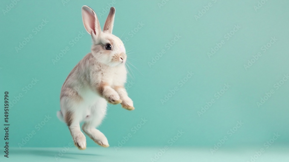 Obraz premium Adorable baby bunny leaping in the air
