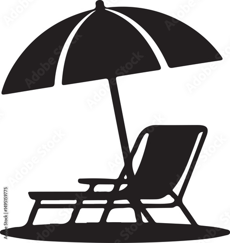 Beach umbrella and chair icon isolated on white background, sunbed and umbrella, sea, icon for vacationers, vector.