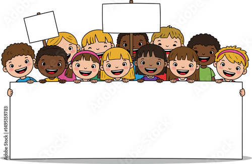 Diverse Group of Happy Children Holding Blank Signs, Perfect for Your Next Project