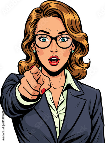 Empowering Businesswoman Pop Art Style Illustration of a Confident Woman Pointing Directly at You
