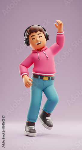 Cheerful 3D Boy Grooving to Music