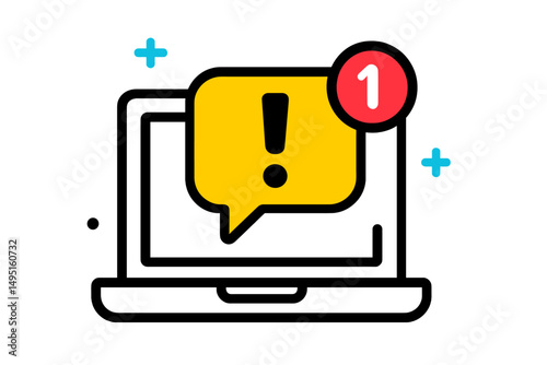 Notification alert on a modern laptop displays an important message icon with a bright yellow background