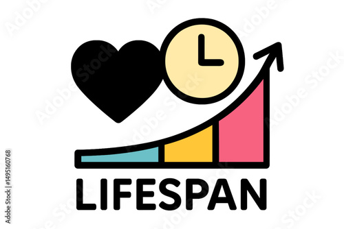 Modern vector illustration depicting the relationship between heart health and lifespan with growth indicators