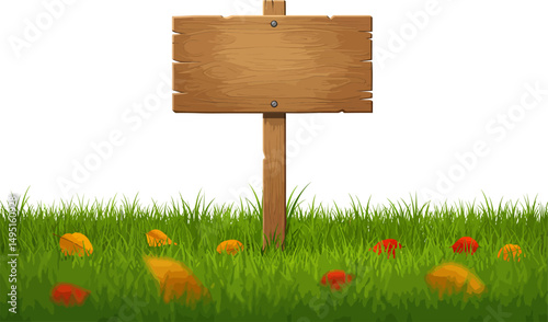 Blank Wooden Signpost in Autumnal Grass Perfect for Fall Designs and Announcements
