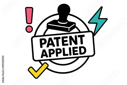 Creative modern vector illustration showing a stamp with applied patent status, emphasizing innovation and intellectual property rights