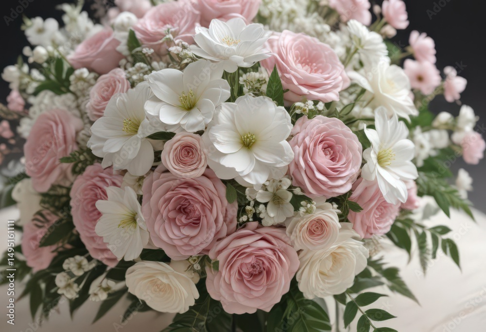 Obraz premium Delicate pink & white blooms in bridal bouquet, wedding, elegant bouquet