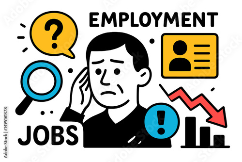 Employment challenges depicted through modern vector illustration highlighting job search uncertainty