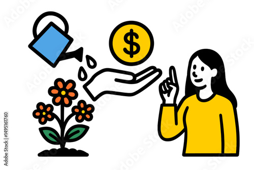 Modern vector illustration depicting a person nurturing financial growth through gardening concepts