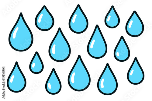 Water droplets in modern vector illustration showcasing various shapes and sizes against a clean background