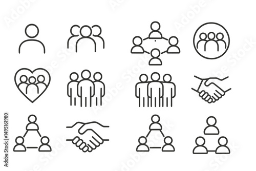 Vector illustrations depicting various group interactions and relationships among people in modern design style