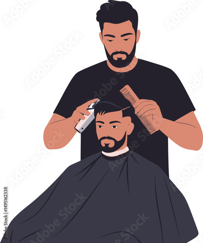 Professional Barber Giving a Man a Haircut and Styling His Hair with Precision and Care