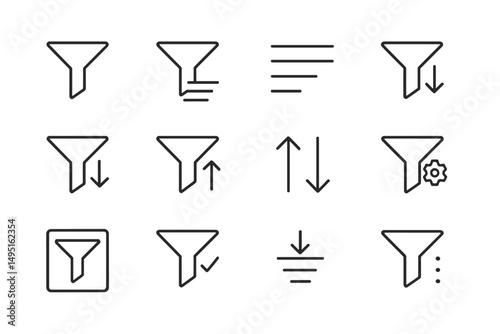Modern collection of vector filter icons in a clear and minimalist style suitable for web and app design