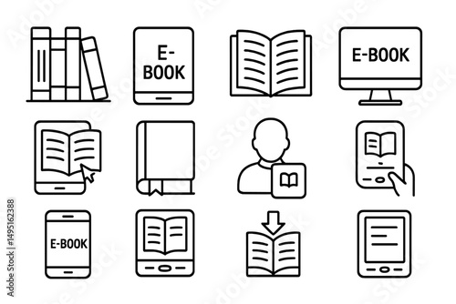 Vector illustration showcasing various digital reading formats and resources for modern literature and learning