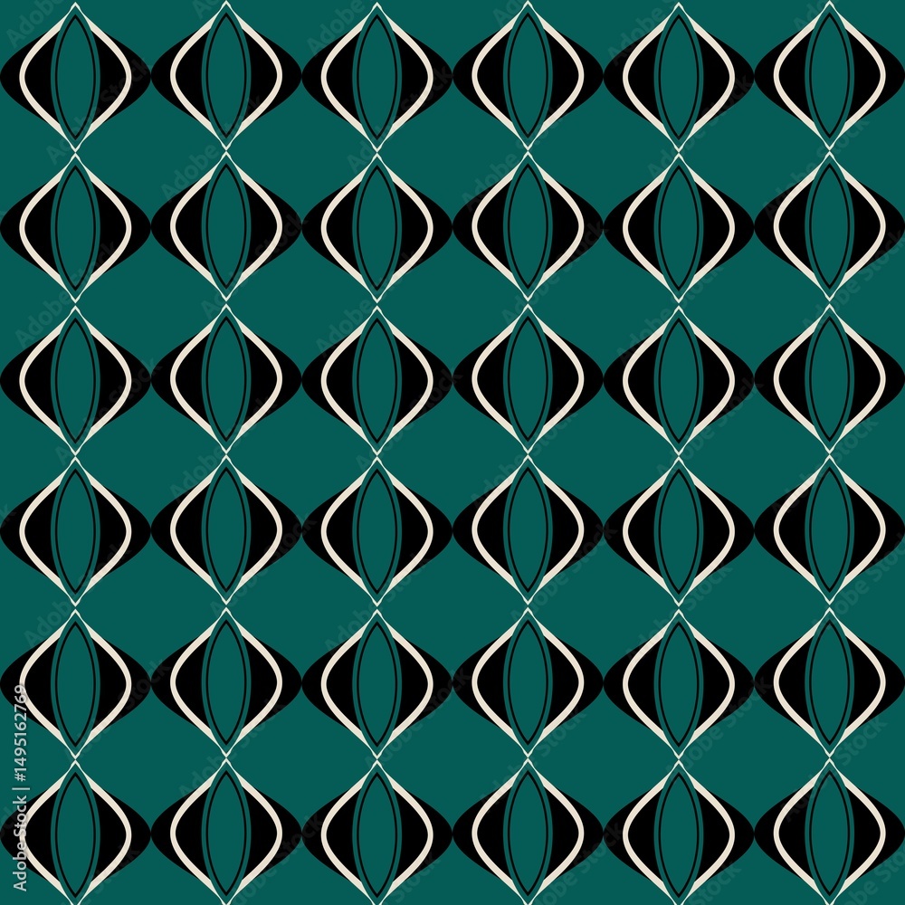 Naklejka premium seamless pattern abstract geometric background retro ogee 70s mid-century modern green graphic design print