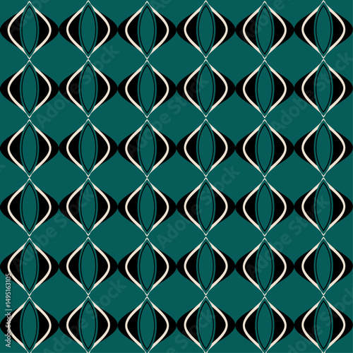seamless pattern abstract geometric background retro ogee 70s mid-century modern green graphic design print for fabric surface textures wrapping paper vector illustration