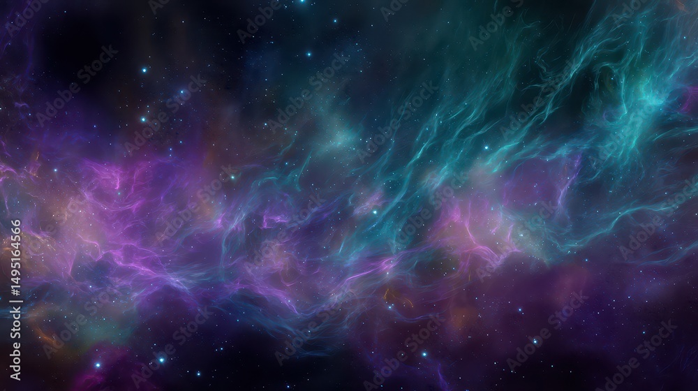 Fototapeta premium Vibrant Cosmic Nebula with Swirling Colors of Purple and Blue in Deep Space Background Capturing the Mystique of the Universe's Expansive Beauty
