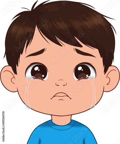 Heartbreaking Illustration A Sad Young Boy Crying, Emotional Child Art
