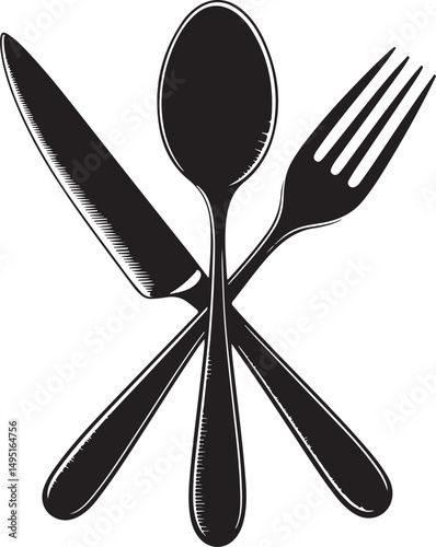 Cutlery silhouettes. Fork spoon knife black icon set. Black silverware sign. Vector utensil illustration restaurant symbols or label like concept cooking food