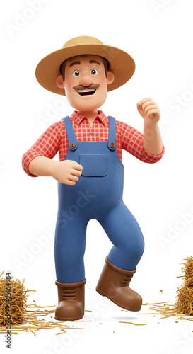 Cheerful farmer with straw smiling broadly