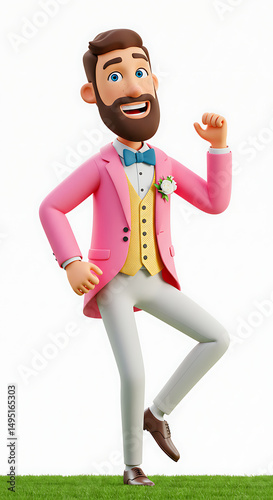 Cheerful grooms lively cartoon wedding dance