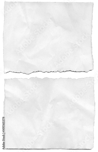 Crumpled torn paper with ripped edges isolated for message background, poster texture, note, clipart.