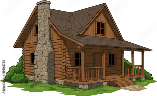 Charming Rustic Log Cabin Illustration Cozy Mountain Home Design