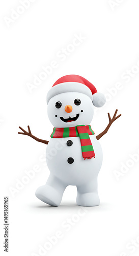 Cheerful snowman in winter clothing smiling