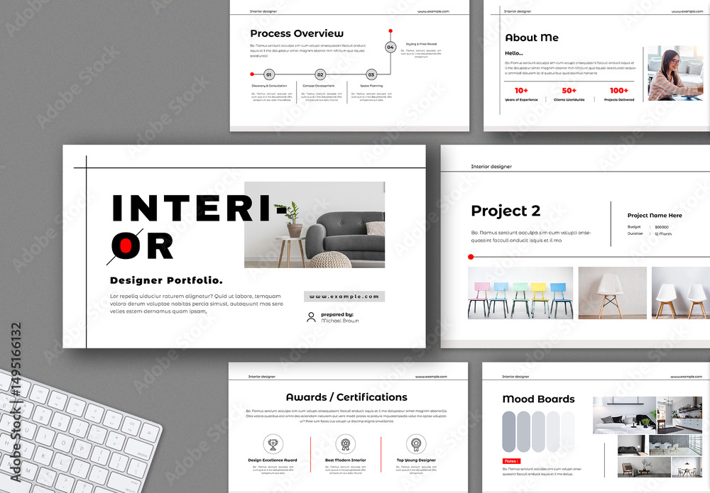 Portfolio Presentation Template Design For Interior Designer Stock ...