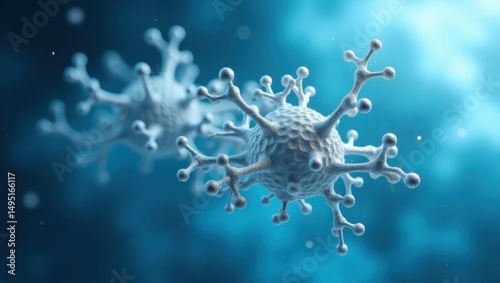 Estructura molecular de plata que flota sobre un fondo azul radiante, representando nanotecnología avanzada y ciencia futurista
