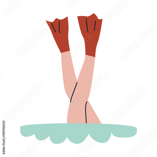 Playful swimming with red flippers in blue water.